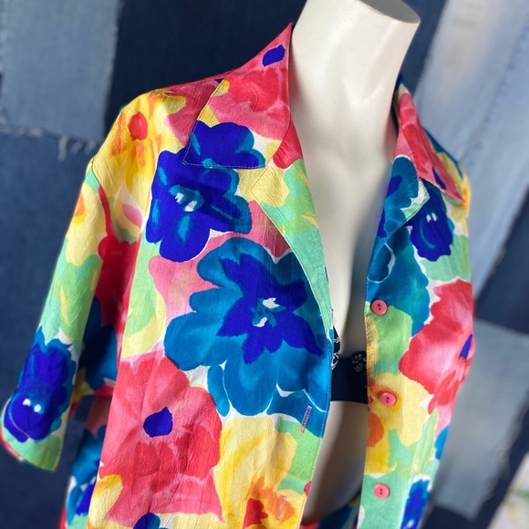 Vintage Big Floral Print Shirt & Skirt w/Pockets and back elastic. Sz L - Picture 11 of 15